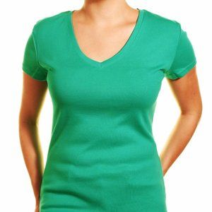 Kirkland Signature Ladies Premium Pima Cotton V-Neck T-Shirts Green Size Medium